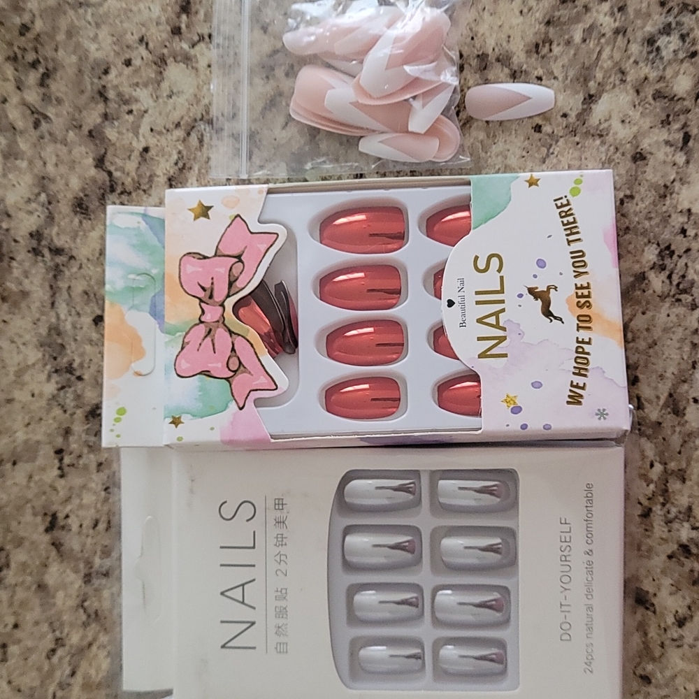 3 Sets of Press-on Nails Glue-on Nails Mirror Polish French Tip Fake Nails